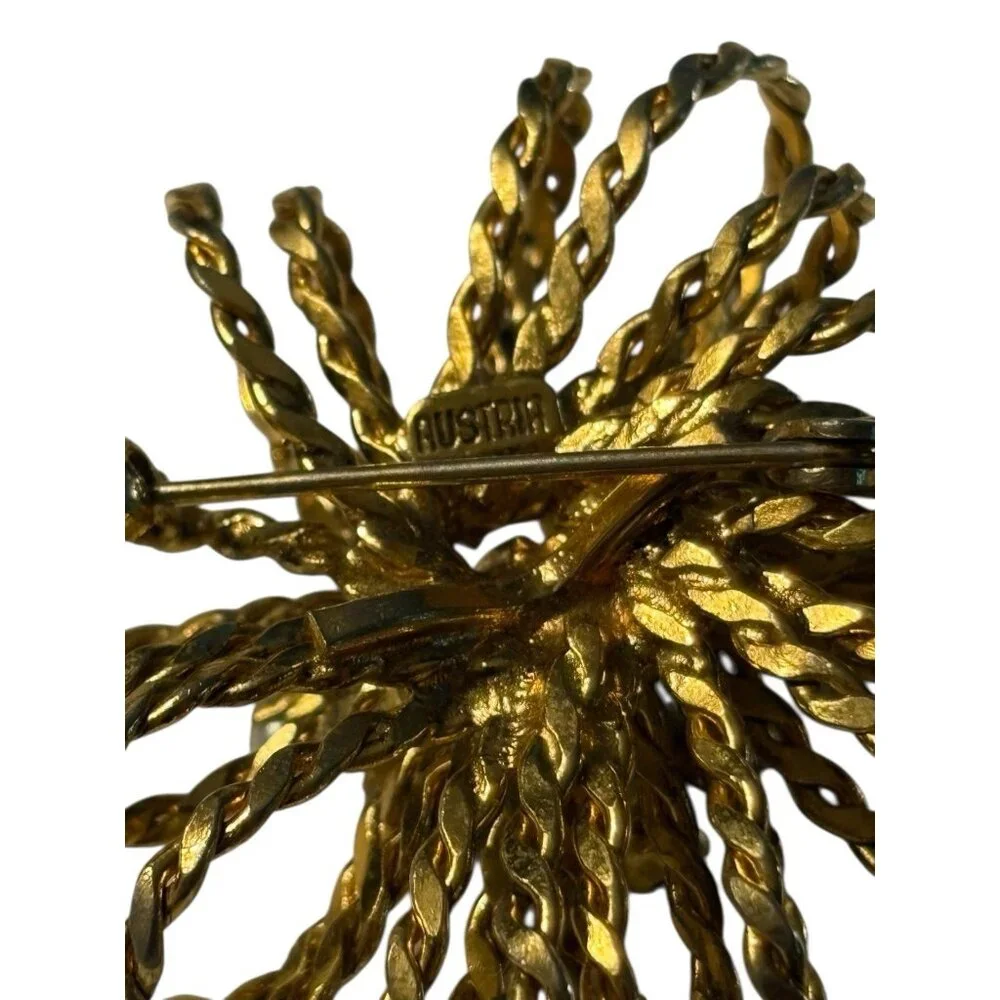 Austria 3D Rope Brooch Pin Starburst Fireworks‎ Atomic Rhinestone Faux Pearl VTG